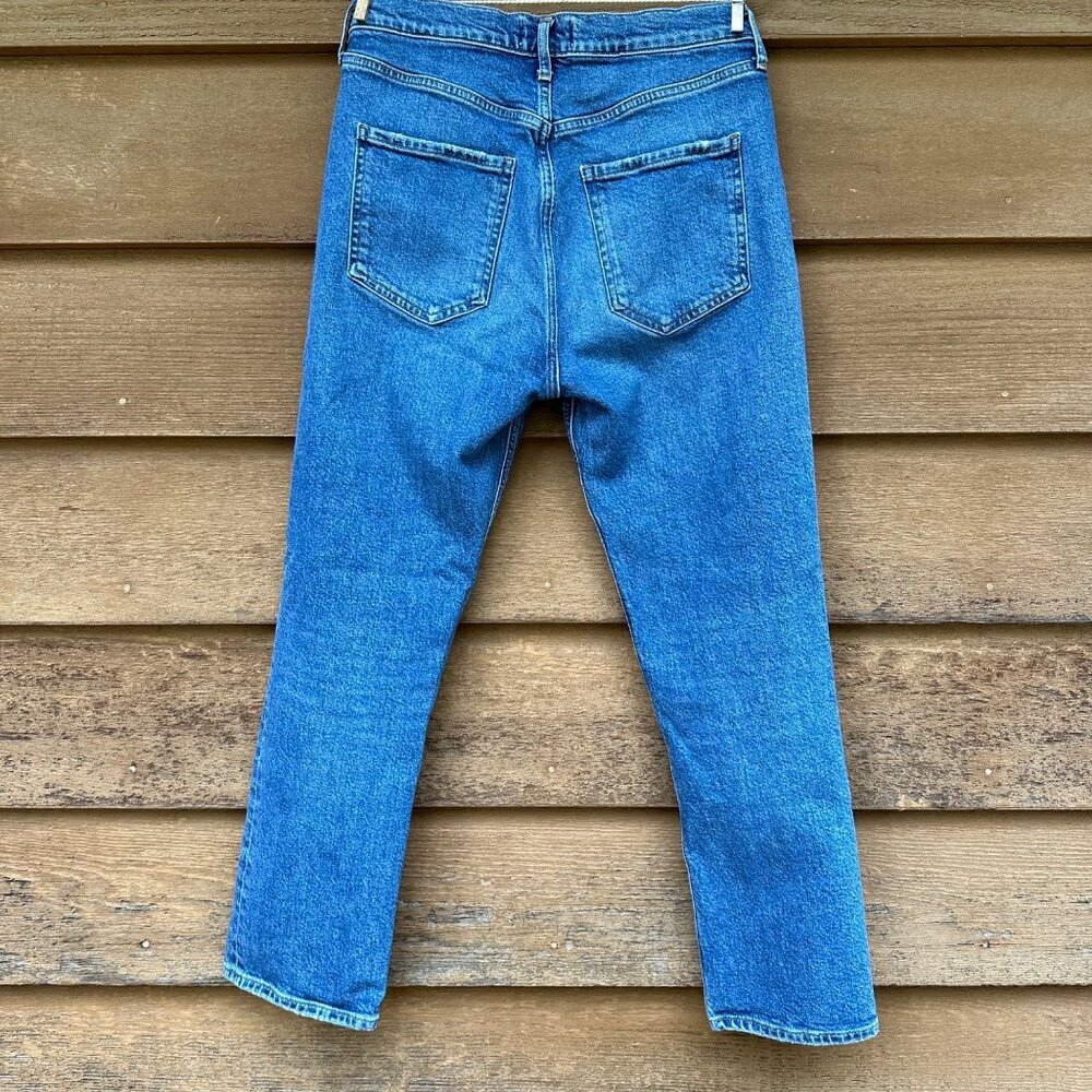 Agolde Riley Crop Button Fly High Waist Straight Leg Blue Jeans Size 28 - Picture 3 of 16